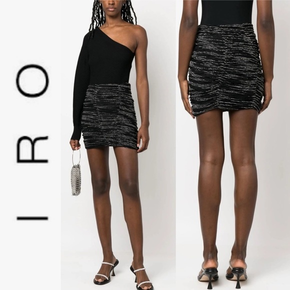 NWT IRO Gerda Metallic Effect Ruched Mini Skirt EU 36 - Picture 2 of 15